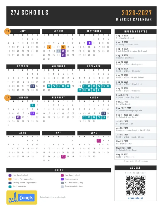 27J Schools printable 2026-27 calendar