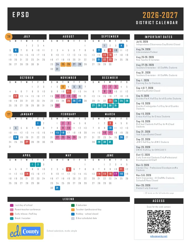 EPSD printable 2026-27 calendar