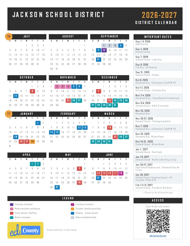 JACKSON SCHOOL DISTRICT printable 2026-27 calendar