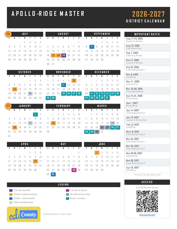 Apollo-Ridge Master printable 2026-27 calendar