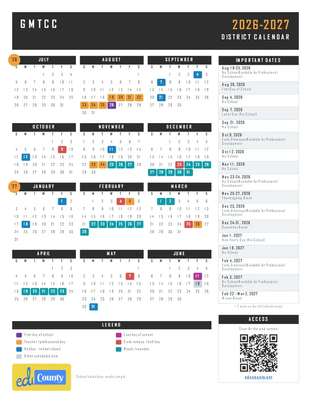GMTCC printable 2026-27 calendar
