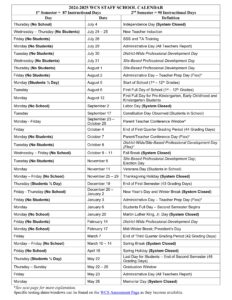 Williamson county TX Schools Calendar 24-25