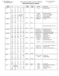 Oceanside Unified School District Calendar 25-26 [PDF]