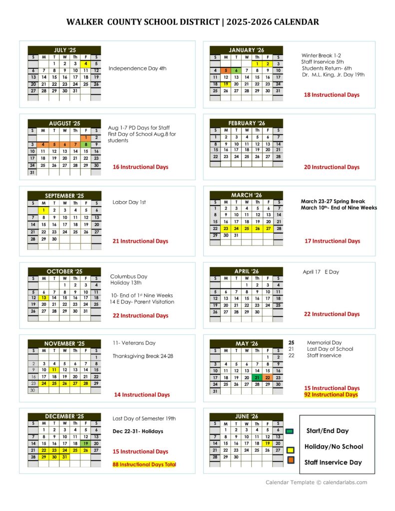 Walker County school calendar 25-26
