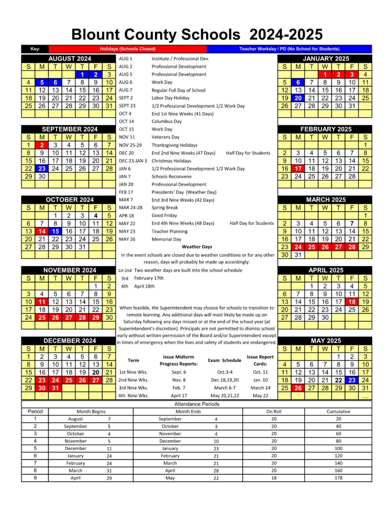 Blount County school calendar 24-25
