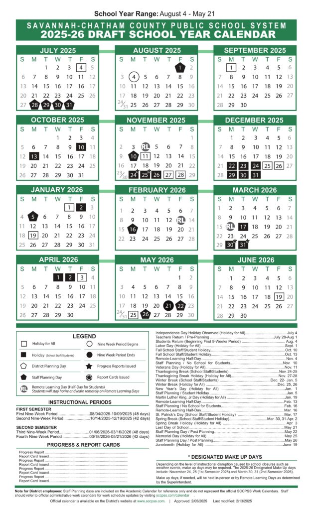 Savannah-Chatham County Public Schools Calendar