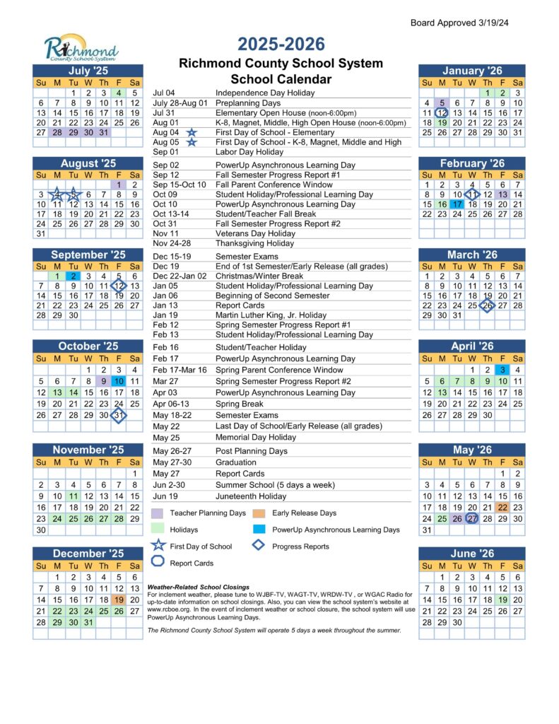 Richmond County school calendar 25-26