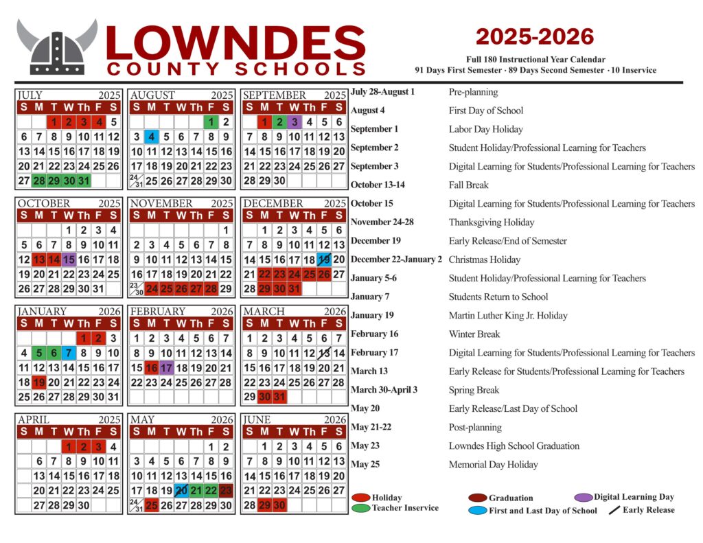 Lowndes County school calendar 25-26