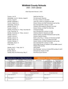 Whitfield County Schools Calendar 25 26 pdf