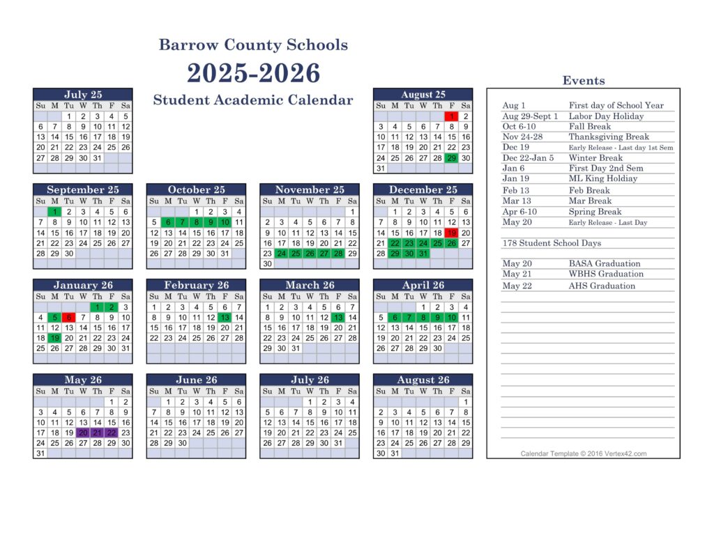 Barrow County Schools Calendar 25-26