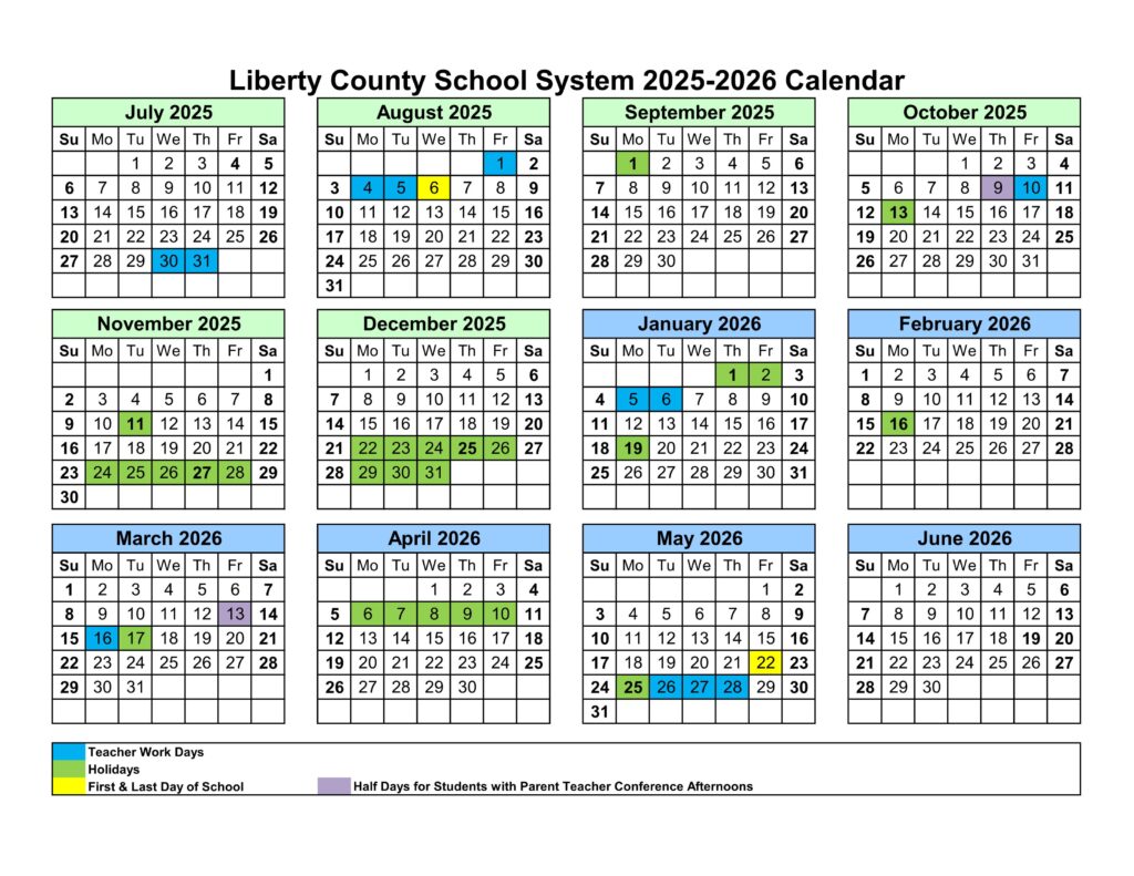 LCSS Liberty County Schools Calendar 25-26