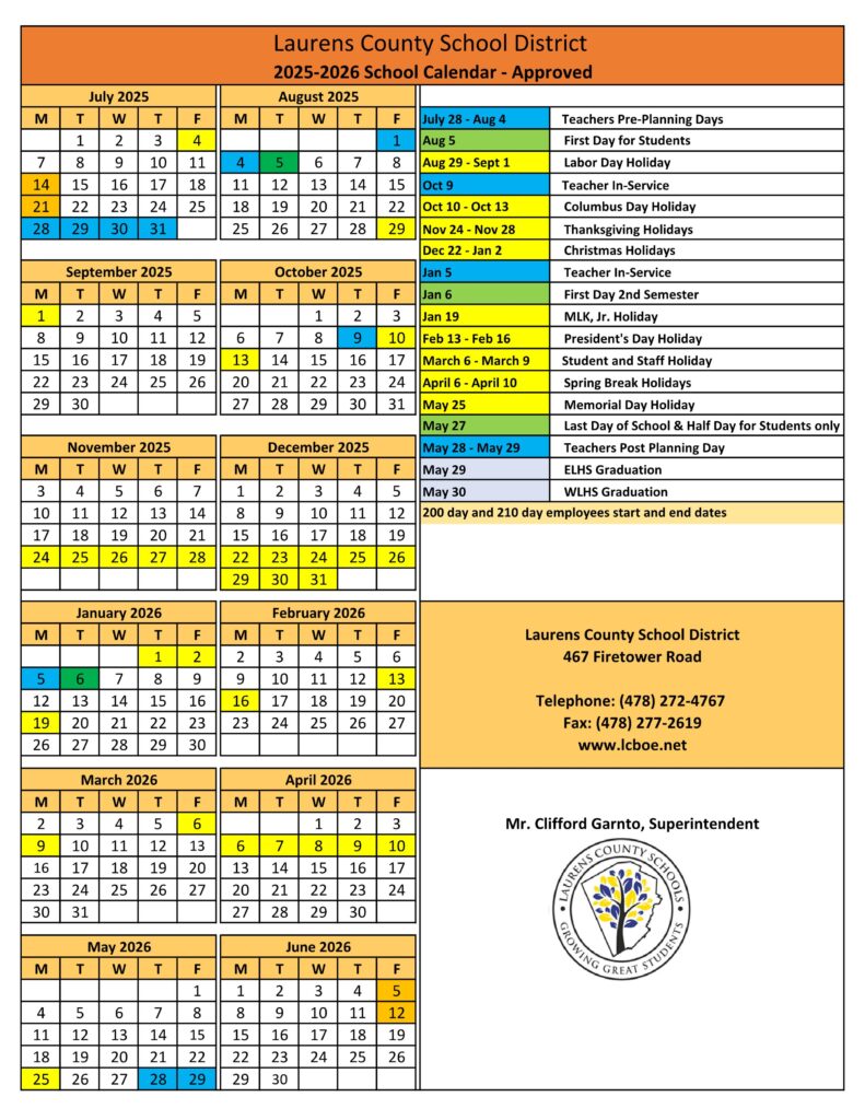 Laurens County GA Schools Calendar 25 26 PDF EduCounty