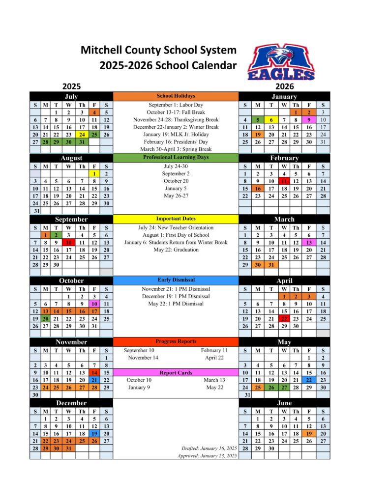 Mitchell County ga schools calendar 25-26