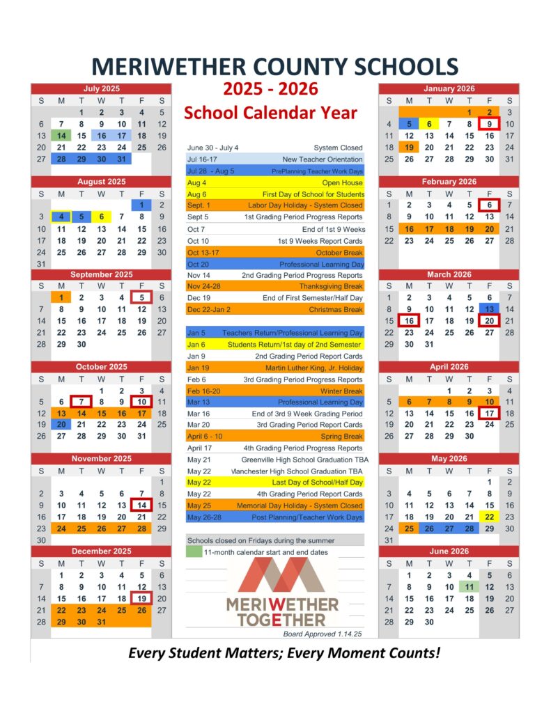 Meriwether county schools calendar 25-26