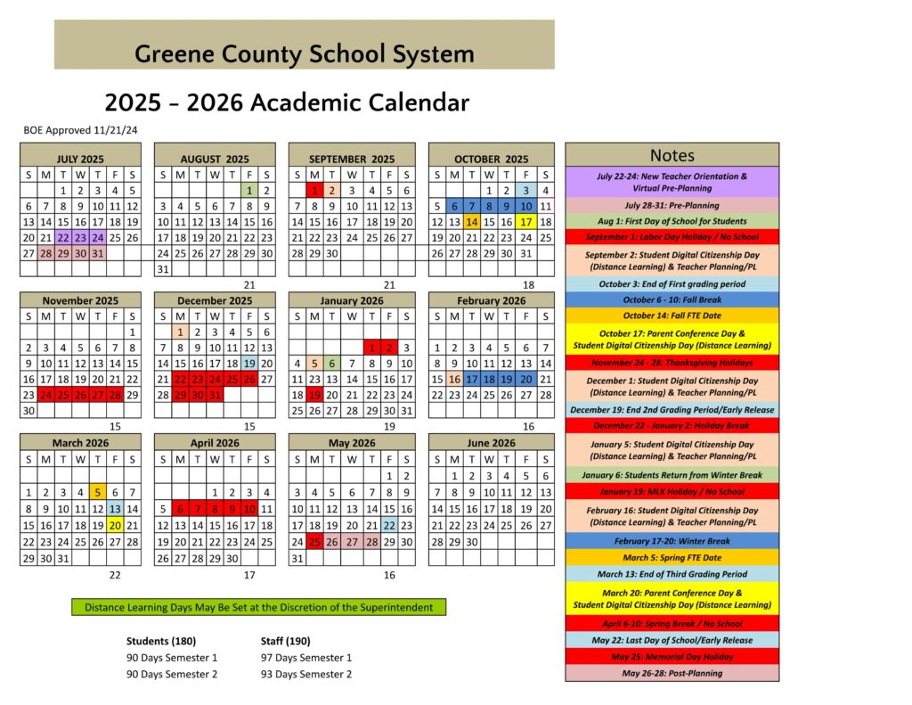 greene county school calendar 25-26 ga