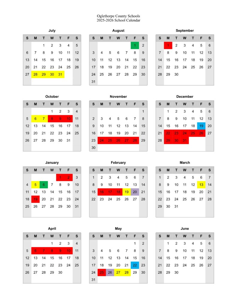 Oglethorpe County Schools calendar 25-26