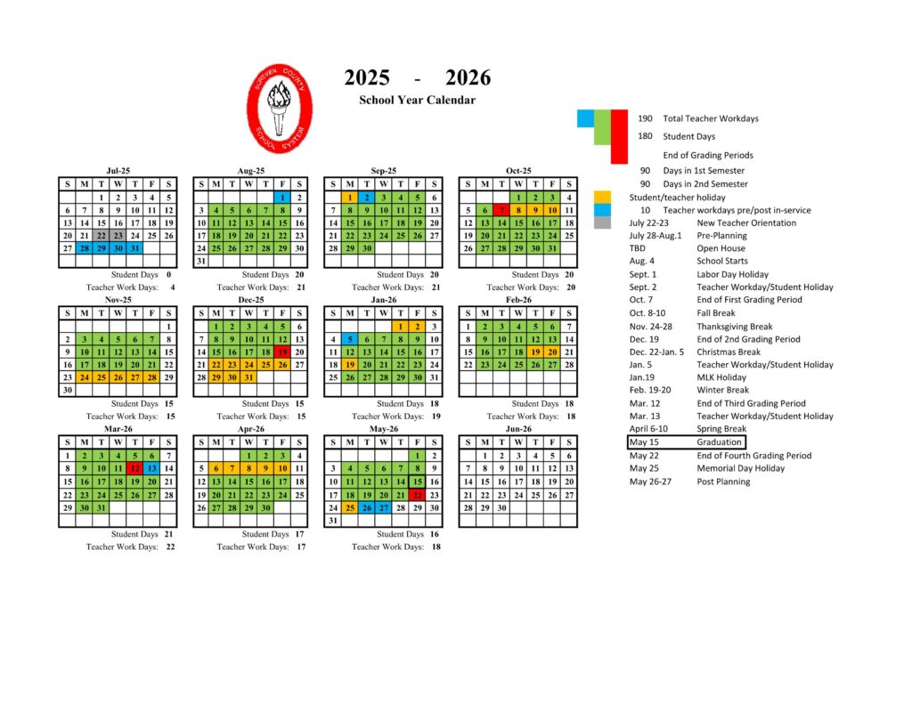 Screven County schools calendar 25-26
