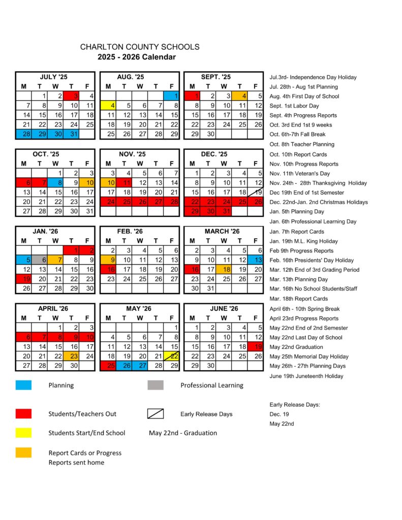 Charlton County schools calendar 25-26