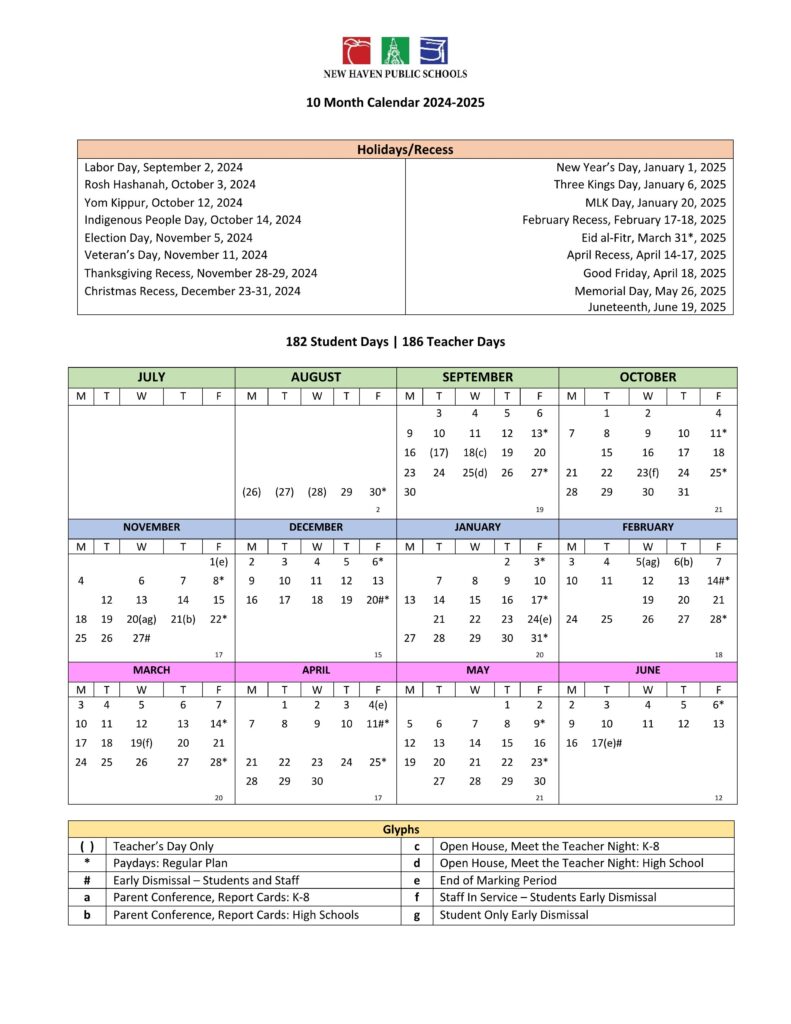 New Haven Public Schools Calendar 24-25