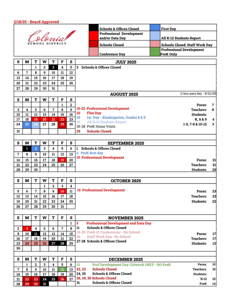 Colonial School District DE Calendar 25-26 [PDF]