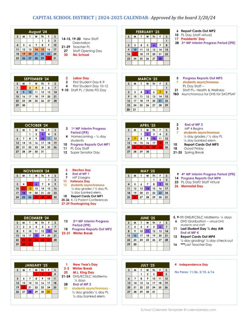 Capital School District de 24-25 school calendar
