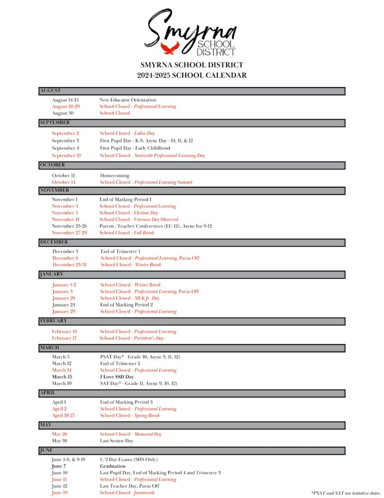 smyrna schools district calendar 24-25