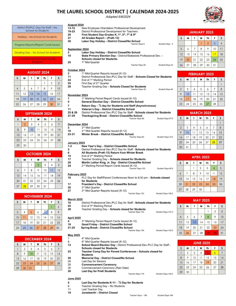 LAUREL SCHOOL DISTRICT CALENDAR 24-25