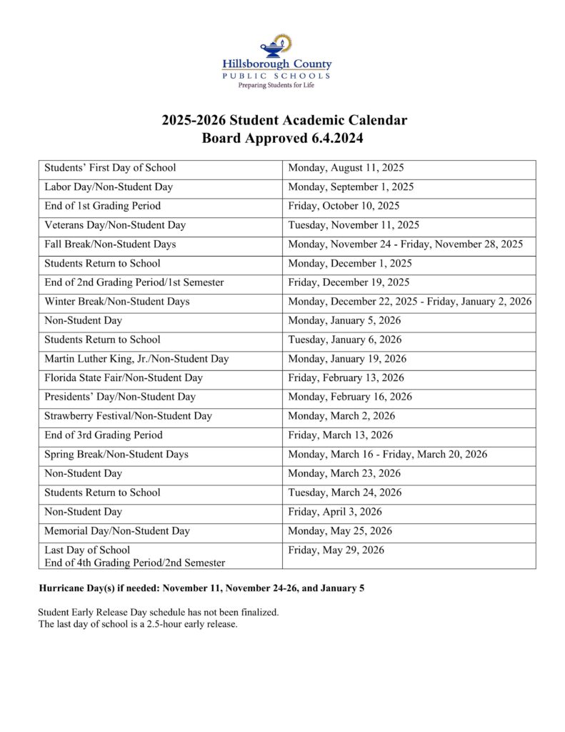 Hillsborough schools calendar fl 25-26