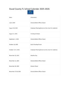 Duval county schools calendar 25-26