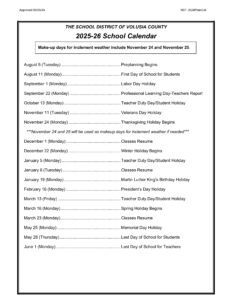 Volusia County School Calendar 25-26