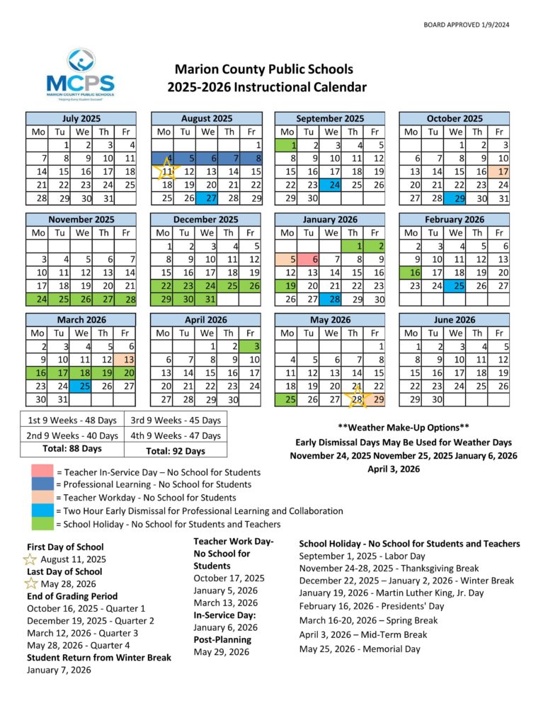 Marion county fl schools calendar 25-26