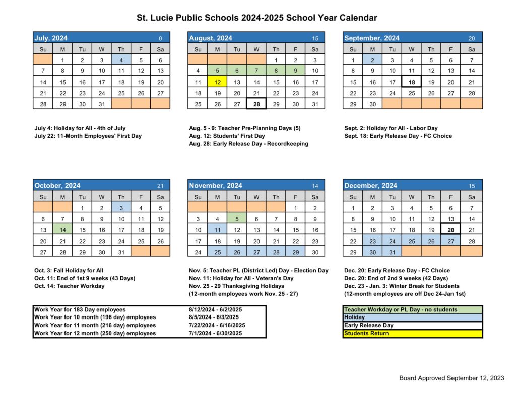 St. Lucie County school calendar 25-26
