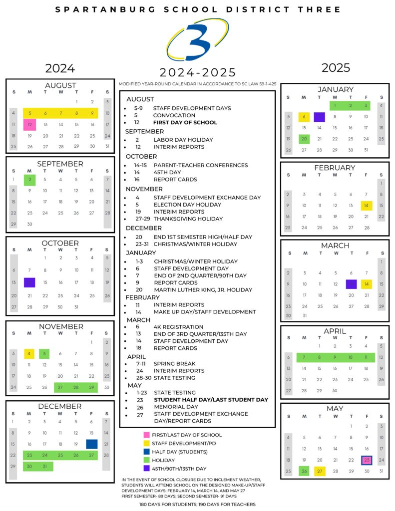 spartanburg county sc school calendar