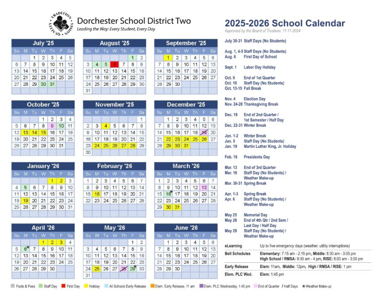 dorchestor county sc school calendar