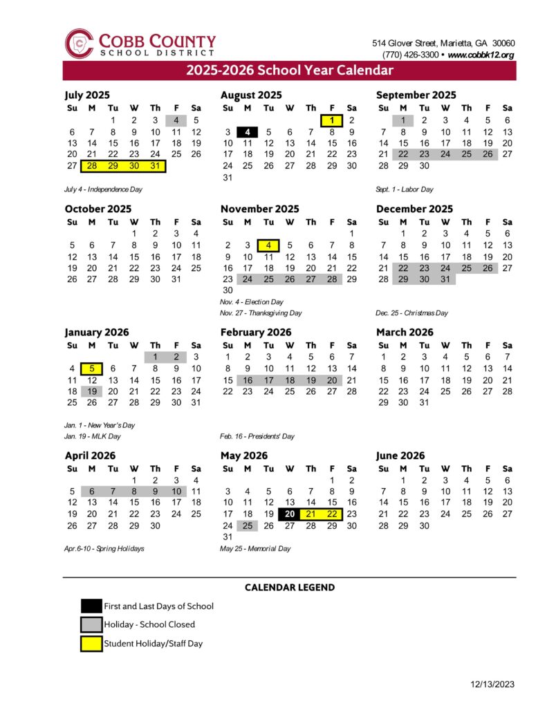 cobb county schools calendar 25-26