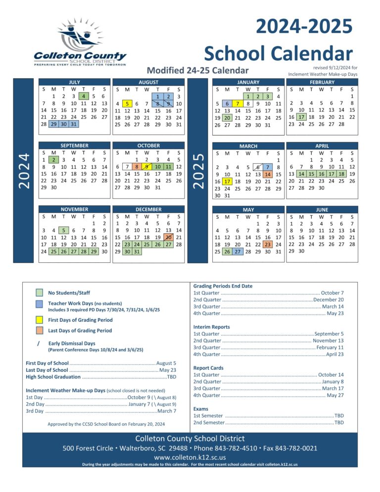 colleton county school calendar