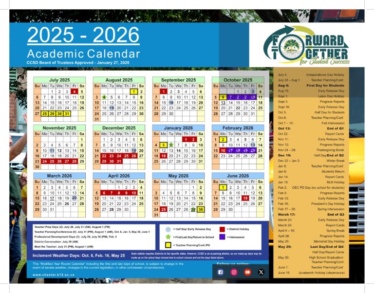chester county sc school calendar 25-26