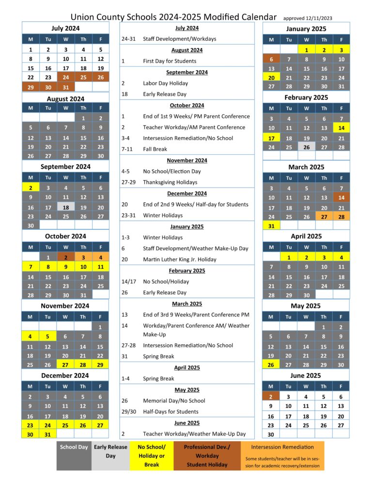 union county sc school calendar