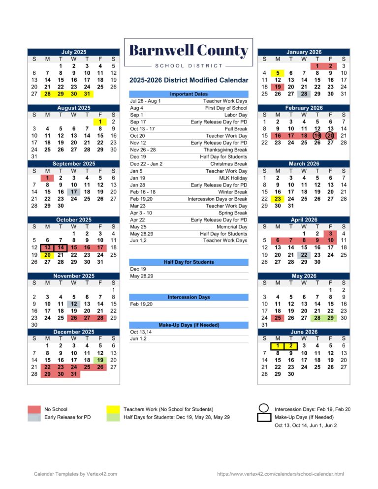 barnwell county sc school calendar