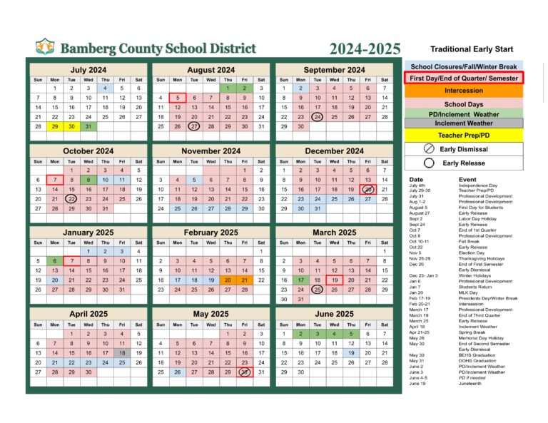 bamberg school calendar 24-25