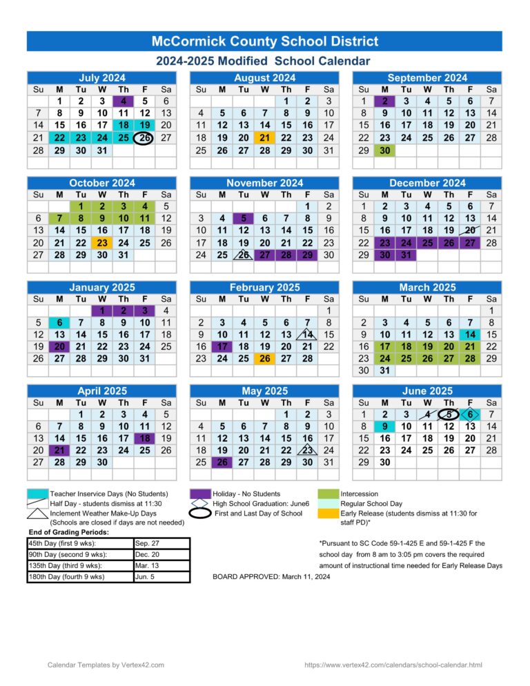 mcCormick County sc school calendar