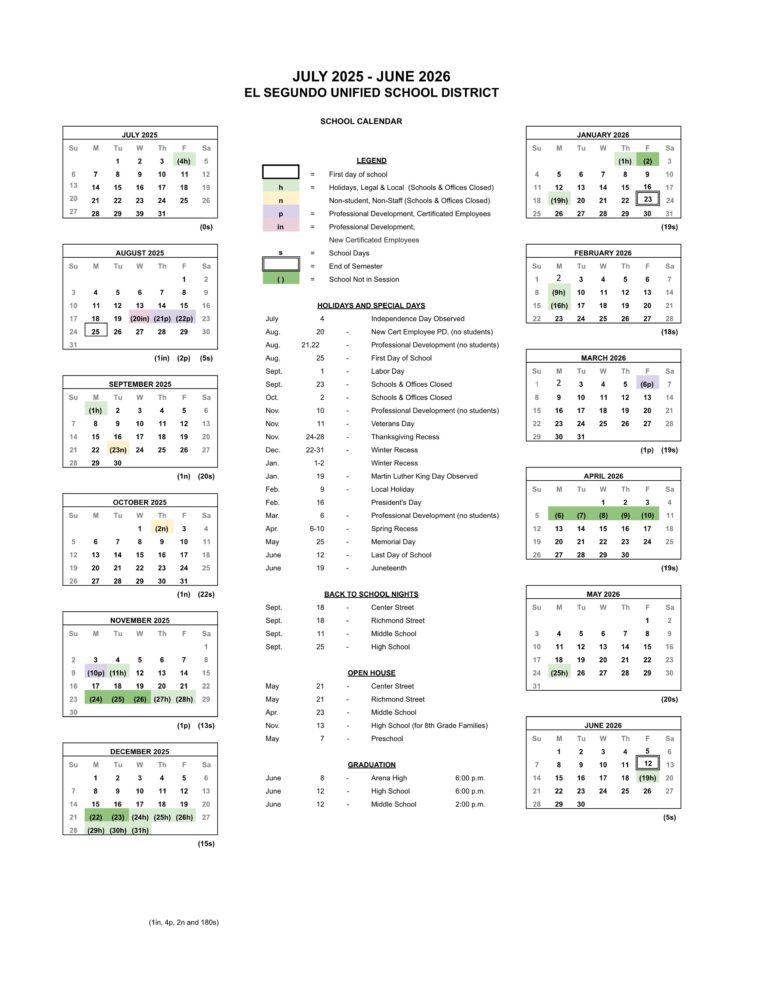 el segundo school calendar 25-26