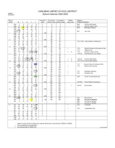 Carlsbad Unified School District Calendar 25-26