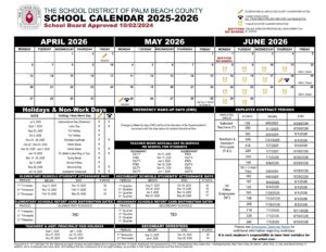 Palm beach school county calendar 25-26