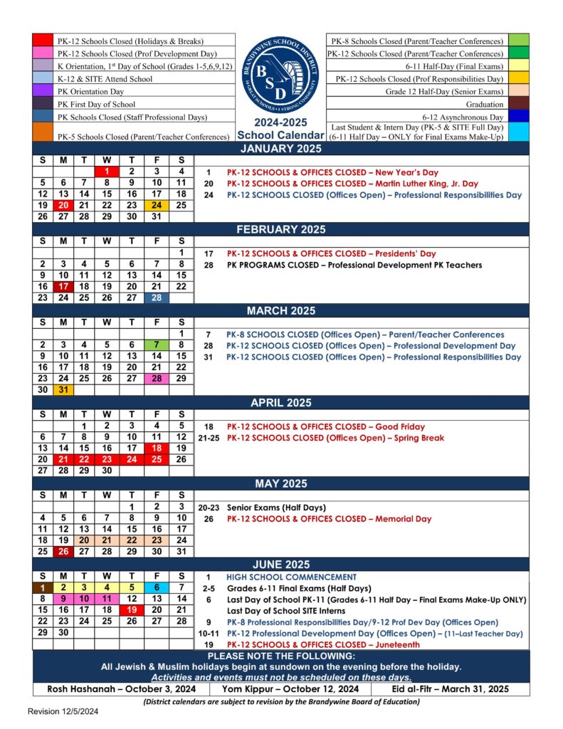 Brandywine district school calendar 24-25
