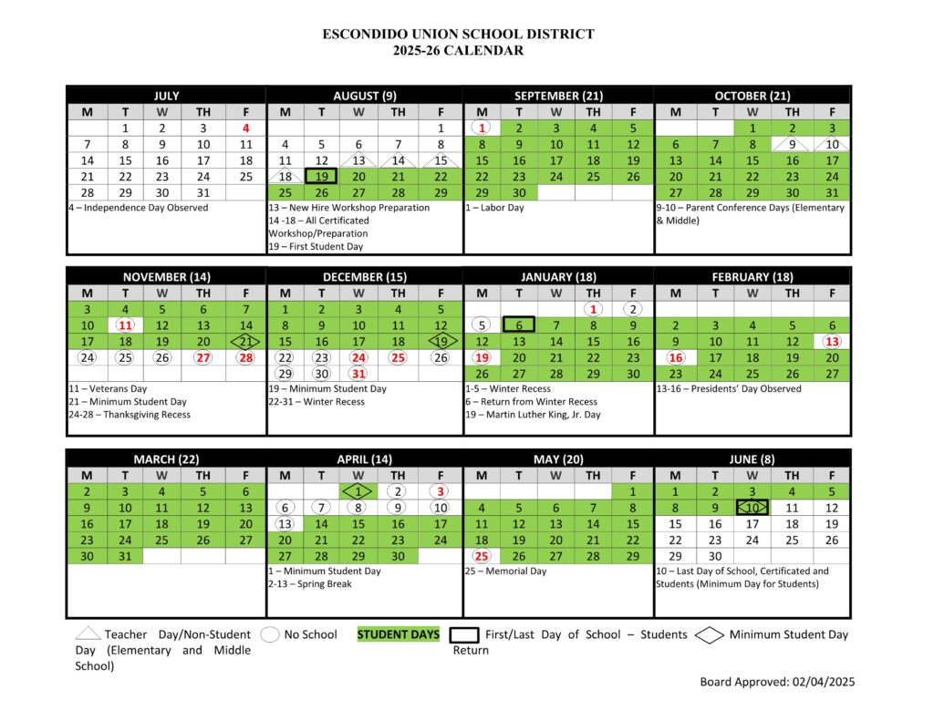 Escondido Union School District calendar 25-26