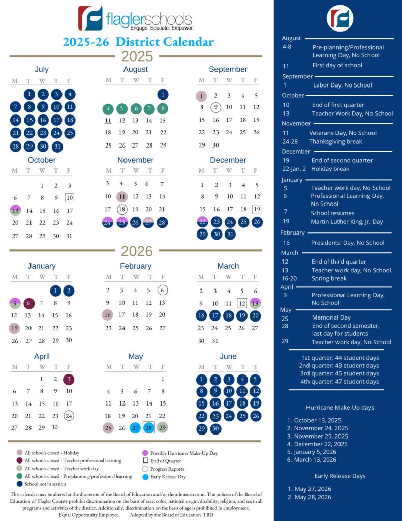 FLAGLER COUNTY SCHOOLS CALENDAR 25-26