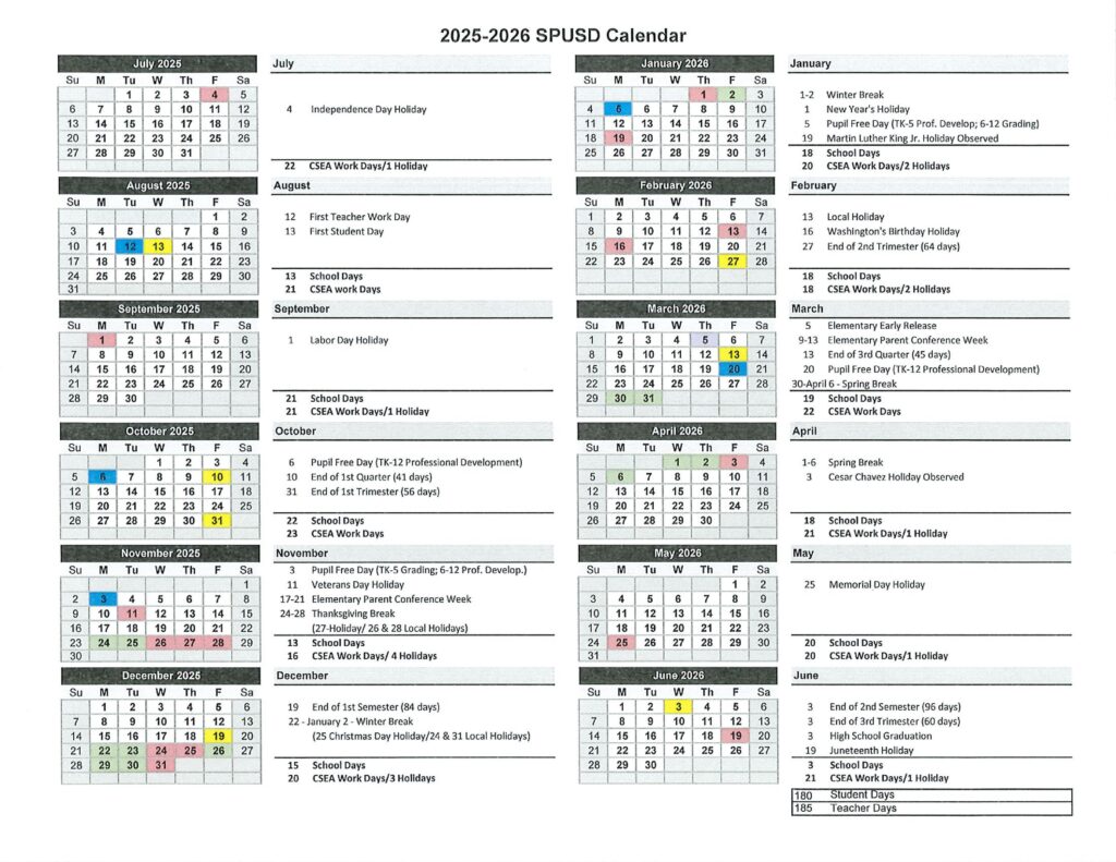 South Pasadena Unified School District calendar