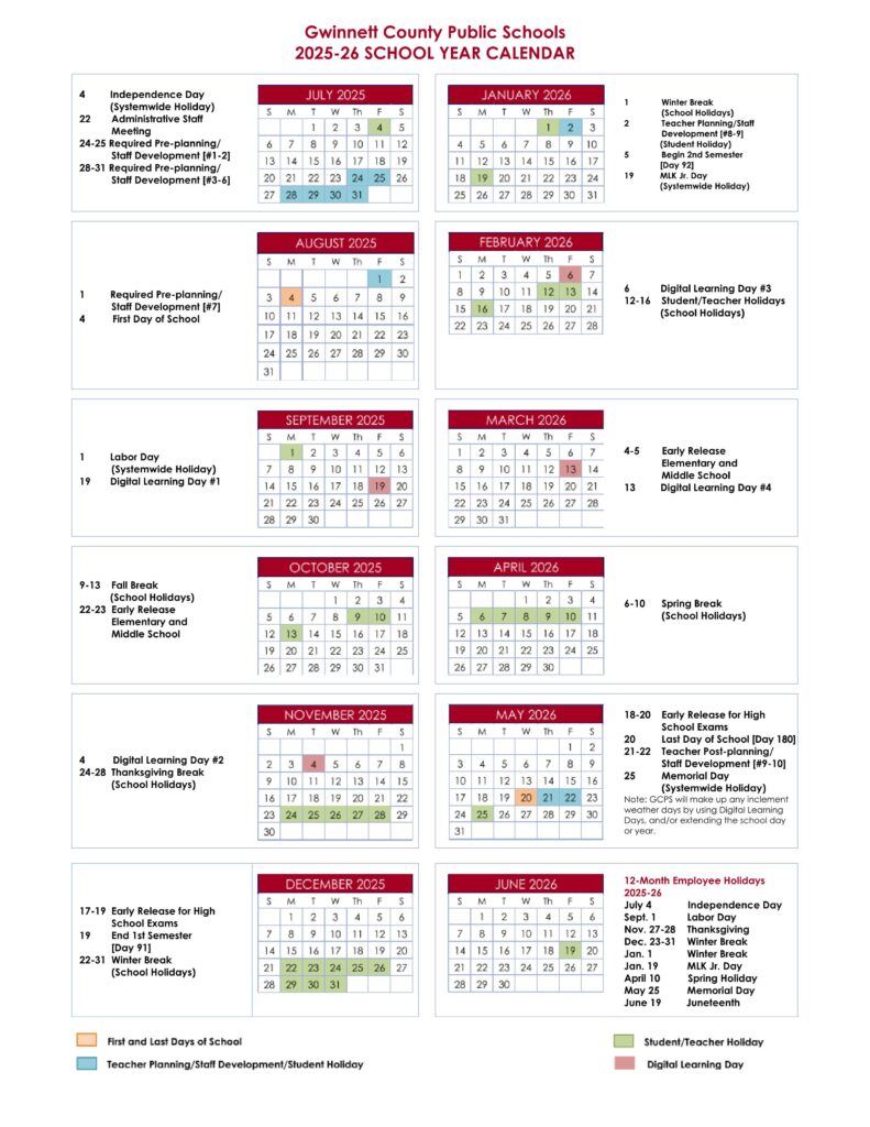 gwinnett county school calendar