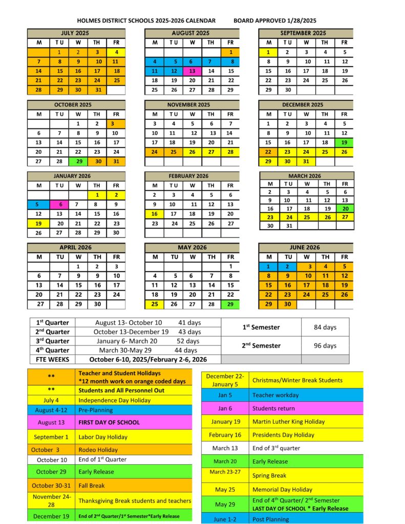 Holmes County fl school calendar 25-26